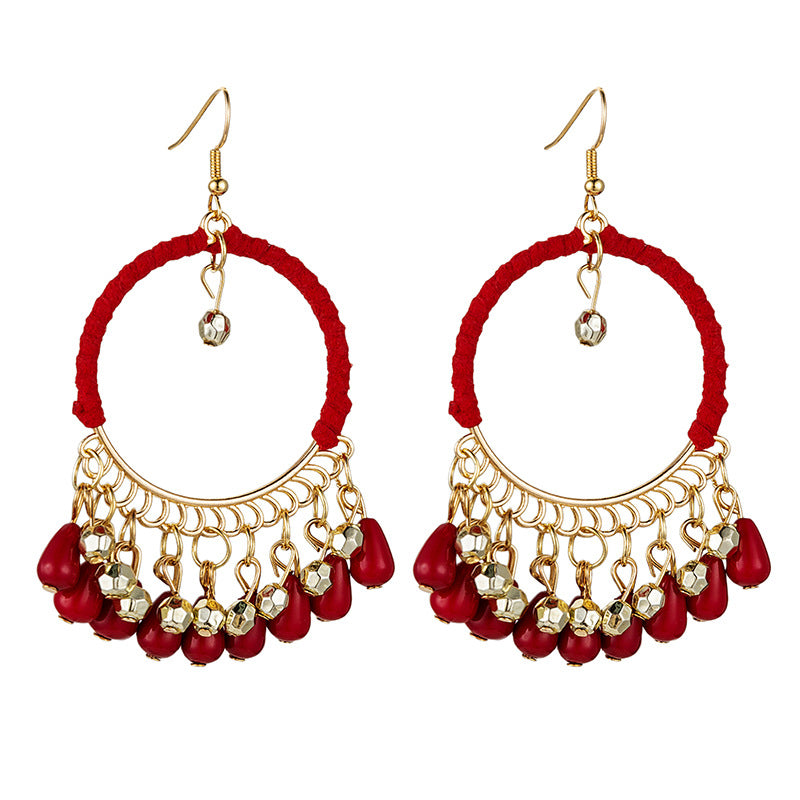 Wholesale Rice Bead Handmade Woven Tassel Earrings